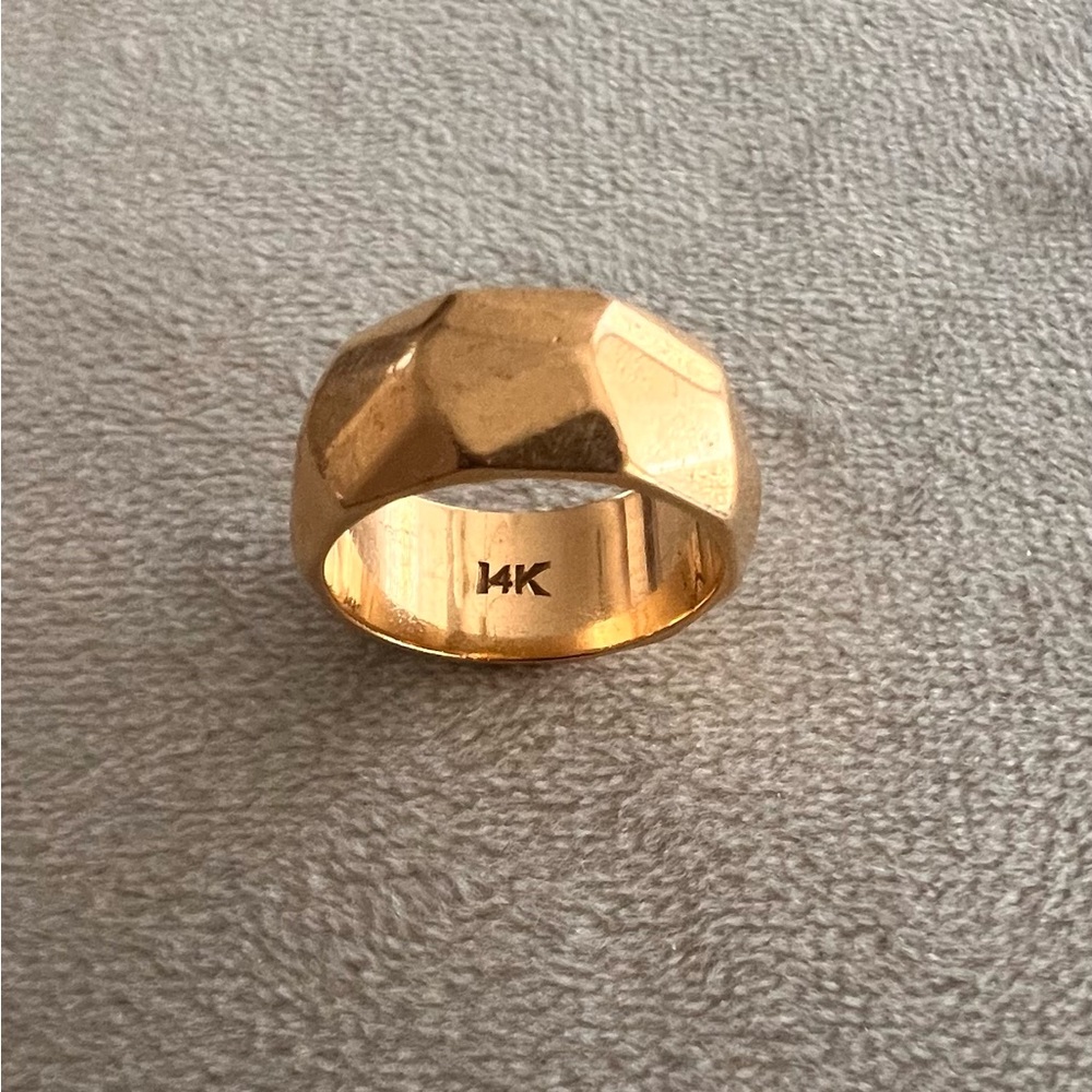 Vintage 14k Gold Geometric Faceted Wide Band / Ring Size 5 - 7.82 grams